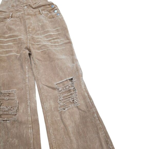 BiBi Camel Brown Vintage Distressed Corduroy Overalls M - Picture 2 of 5